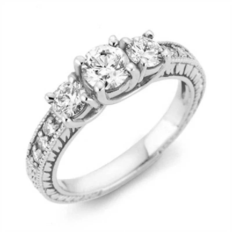 1 Carat Vintage 3-Stone Diamond Engagement Anniversary Ring White Gold