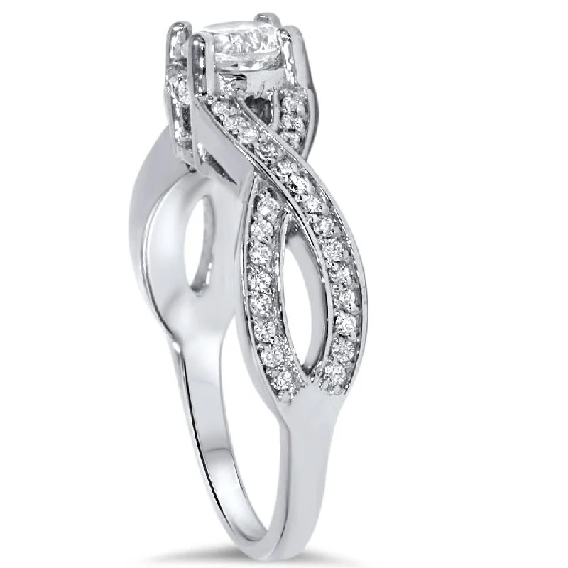 1 ct Diamond Infinity Twist Engagement Ring 1/2ct Center Stone White Gold