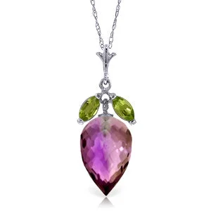 10 Carat 14K Solid White Gold Necklace Peridot Pointy Briolette Amethyst