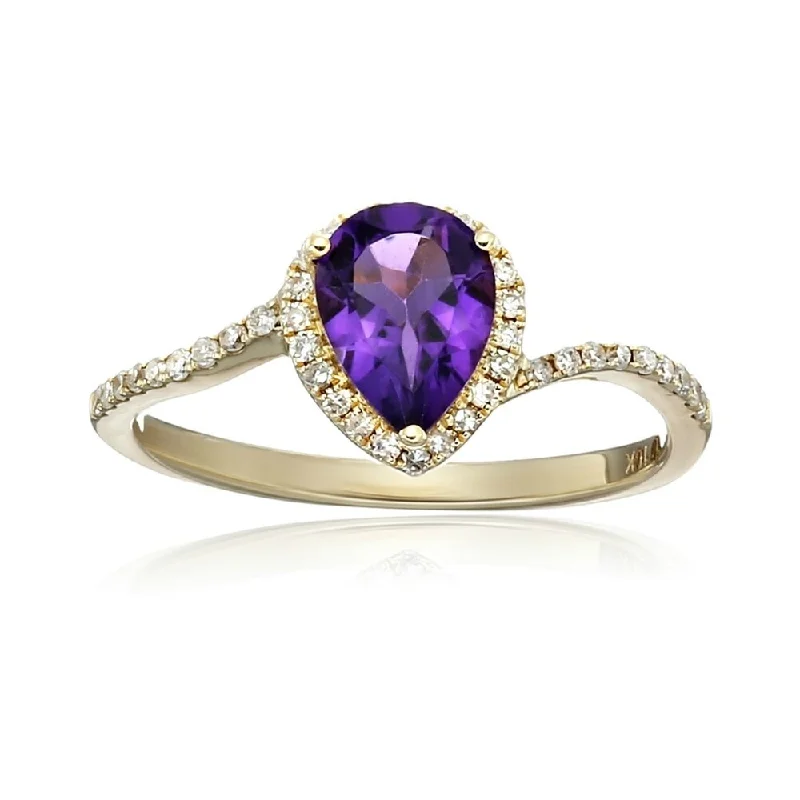 10k Yellow Gold African Amethyst & Diamond Engagement Ring