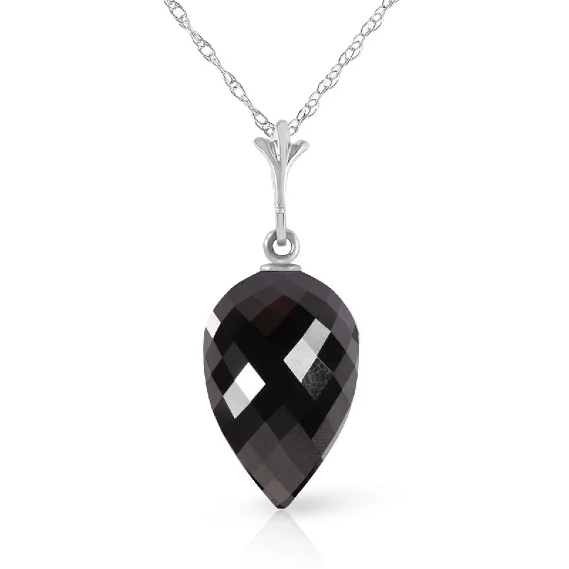 12.25 Carat 14K Solid White Gold Necklace Pointy Briolette Drop Black Spinel