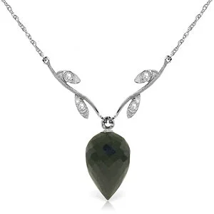 12.27 Carat 14K Solid White Gold Necklace Diamond Briolette Black Spinel