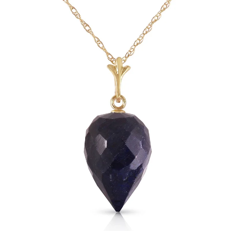 12.9 Carat 14K Solid Yellow Gold Necklace Pointy Briolette Drop Sapphire