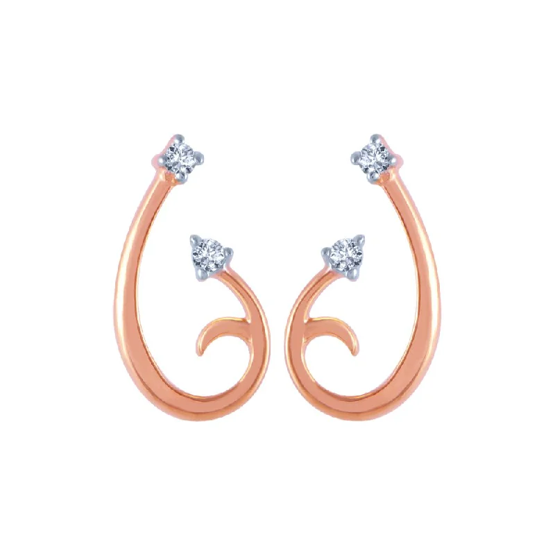 14k (585) Rose Gold And Diamond Stud Earrings For Women