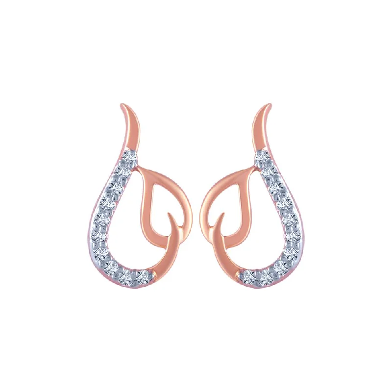 14k (585) Rose Gold And Diamond Stud Earrings For Women