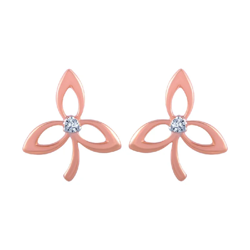 14k (585) Rose Gold And Diamond Stud Earrings For Women