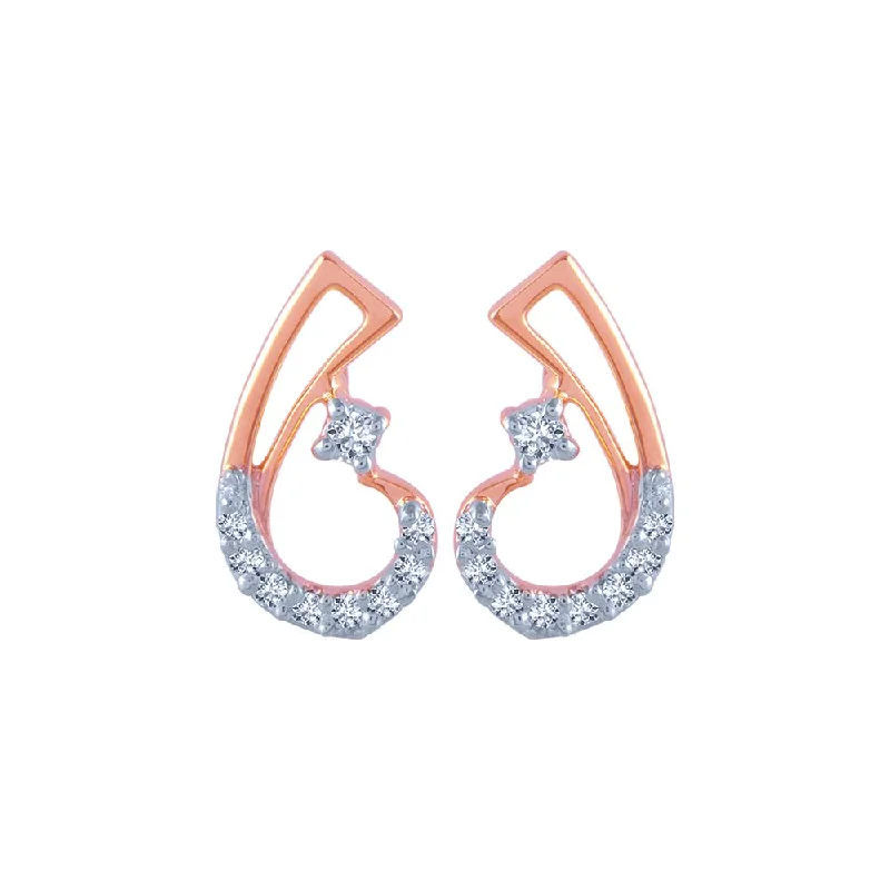 14k (585) Rose Gold And Diamond Stud Earrings For Women