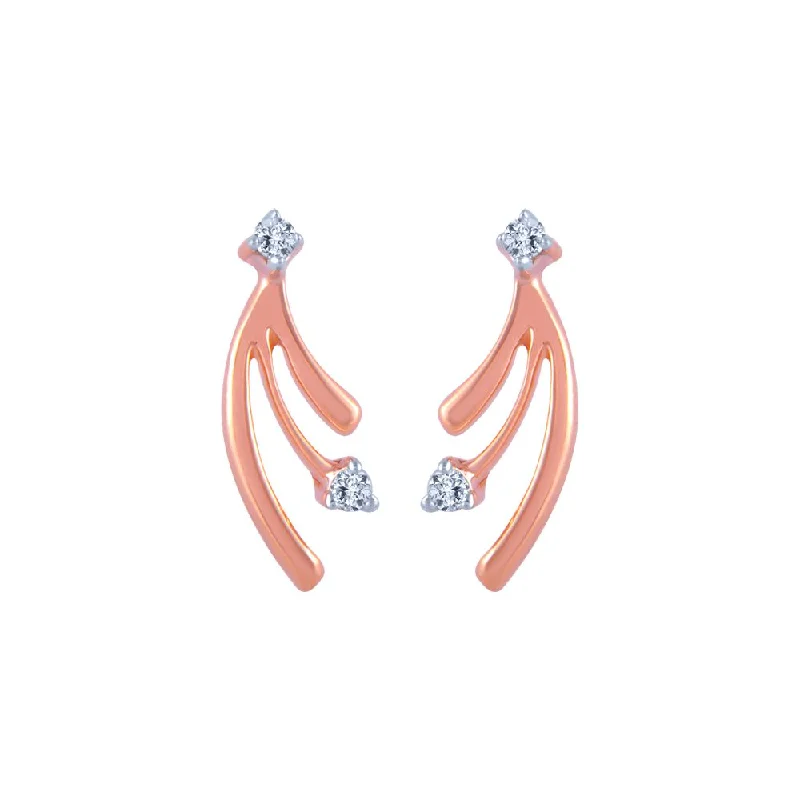 14k (585) Rose Gold And Diamond Stud Earrings For Women