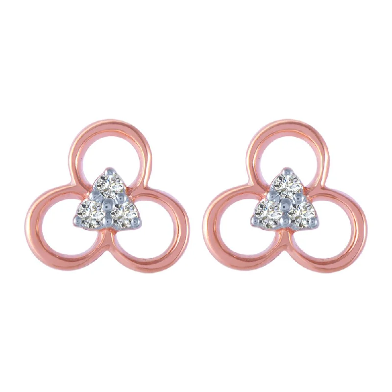 14k (585) Rose Gold And Diamond Stud Earrings For Women