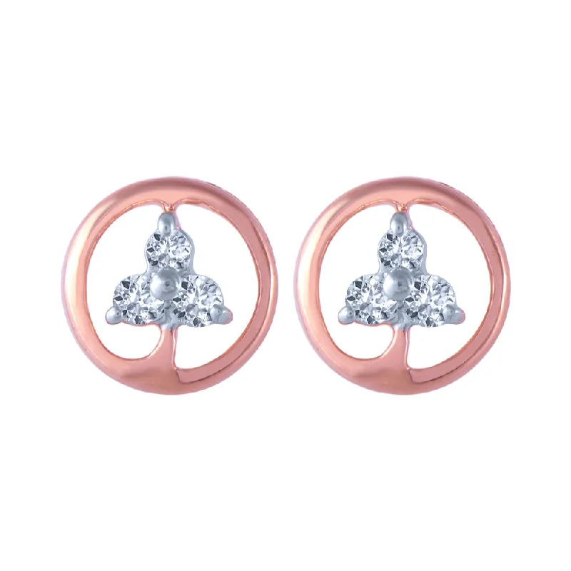 14k (585) Rose Gold And Diamond Stud Earrings For Women