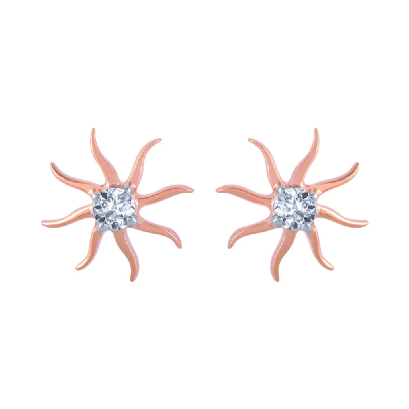 14k (585) Rose Gold And Diamond Stud Earrings For Women