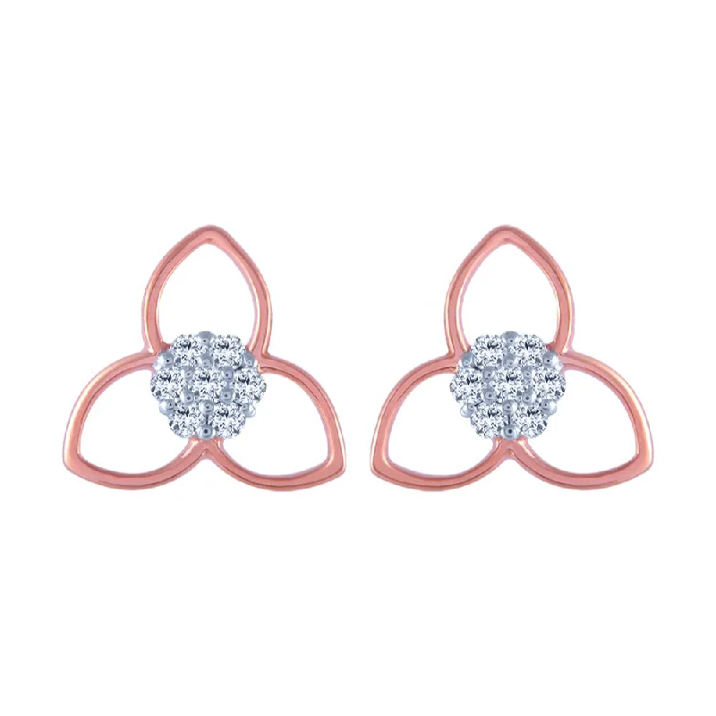 14k (585) Rose Gold And Diamond Stud Earrings For Women