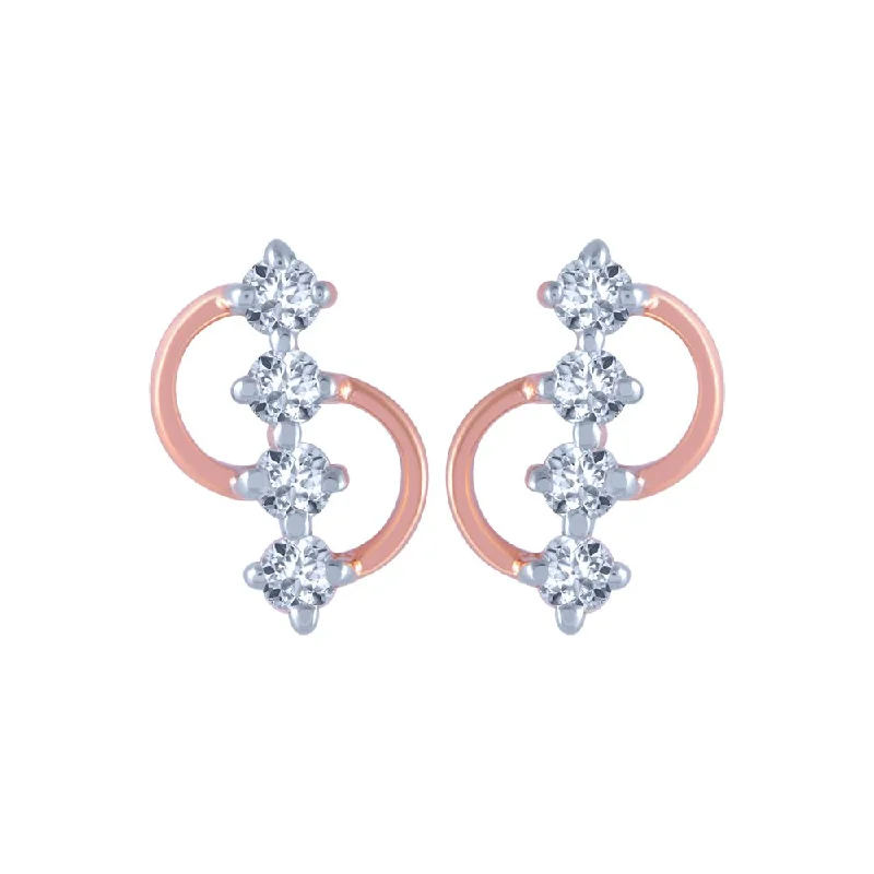 14k (585) Rose Gold And Diamond Stud Earrings For Women