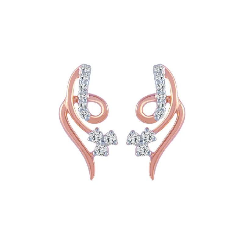 14k (585) Rose Gold And Diamond Stud Earrings For Women