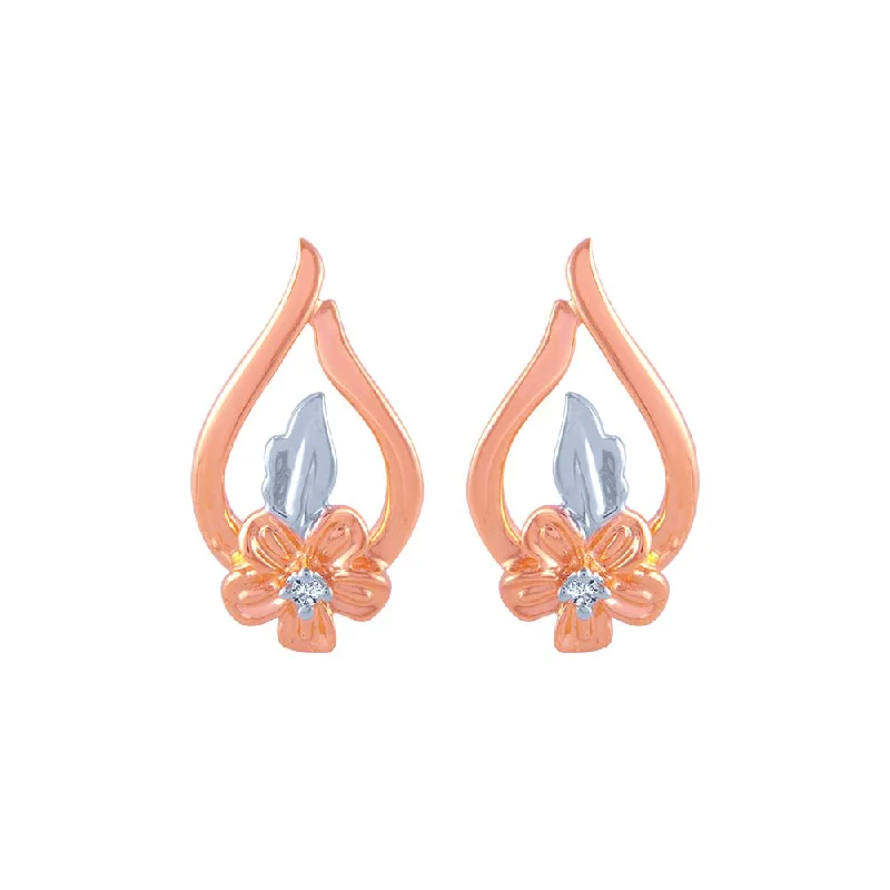 14k (585) Rose Gold And Diamond Stud Earrings For Women