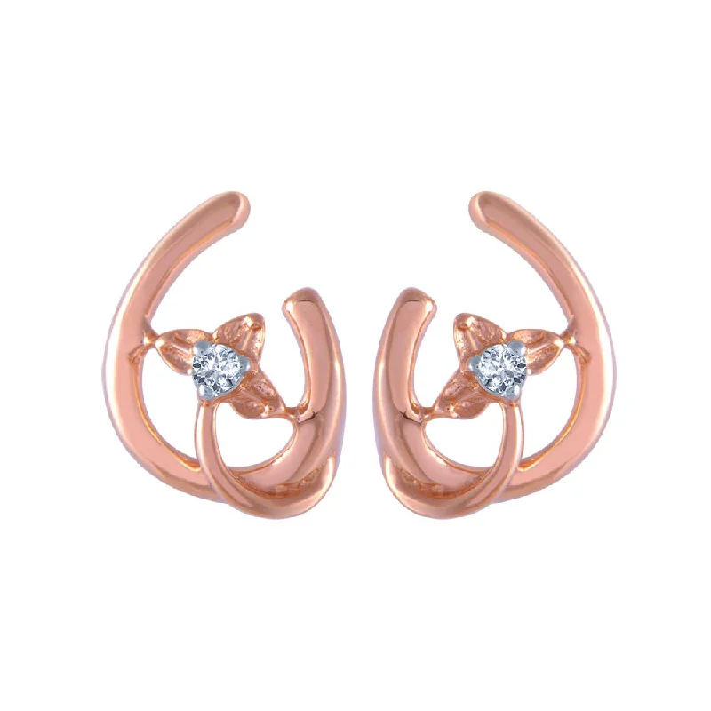 14k (585) Rose Gold And Diamond Stud Earrings For Women