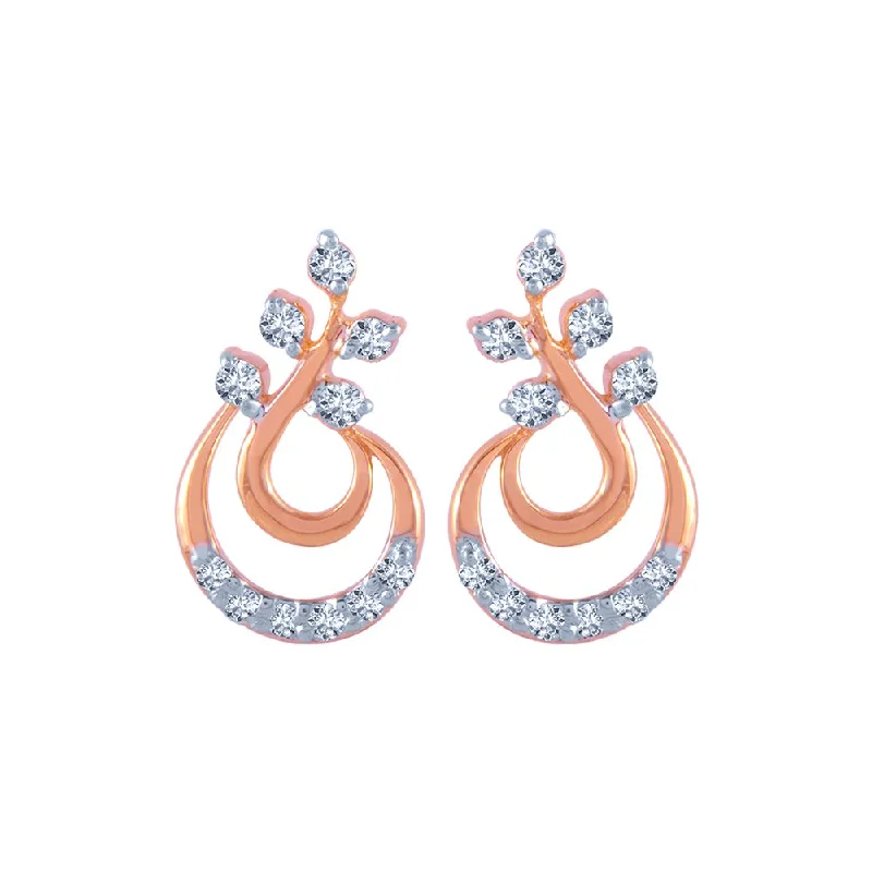 14k (585) Rose Gold And Diamond Stud Earrings For Women