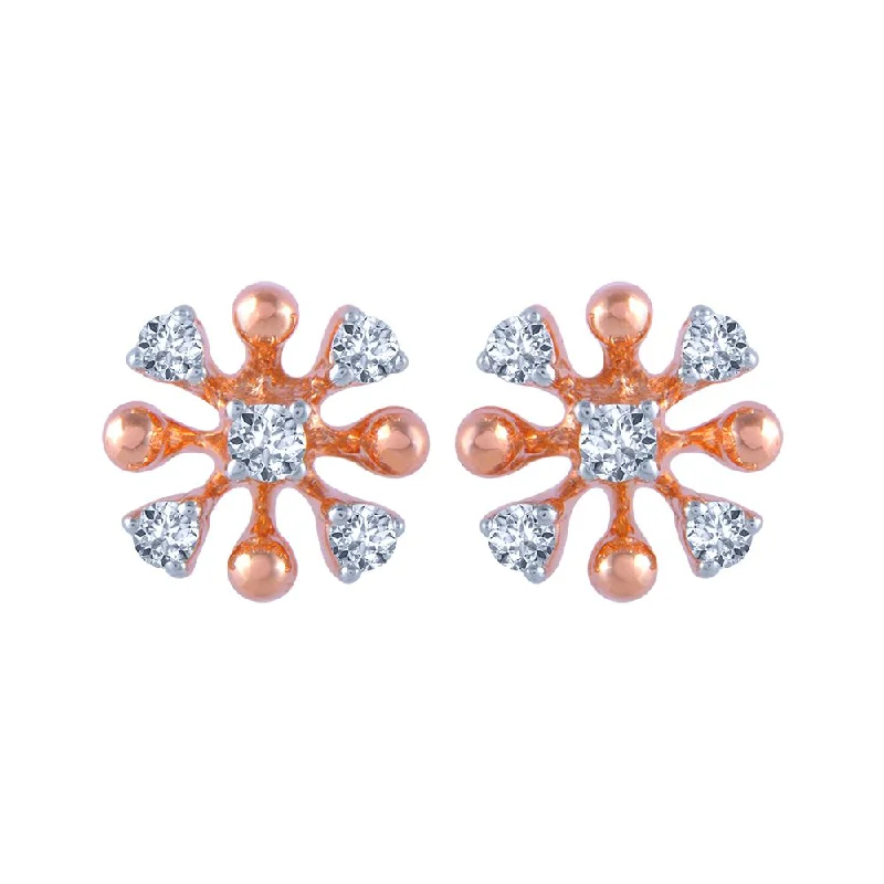 14k (585) Rose Gold And Diamond Stud Earrings For Women