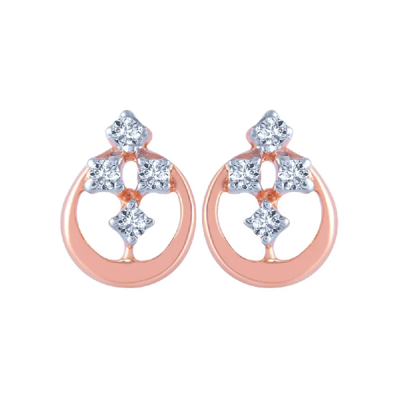 14k (585) Rose Gold And Diamond Stud Earrings For Women