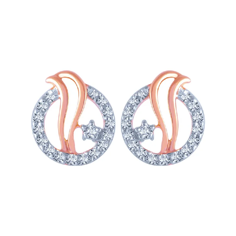 14k (585) Rose Gold And Diamond Stud Earrings For Women