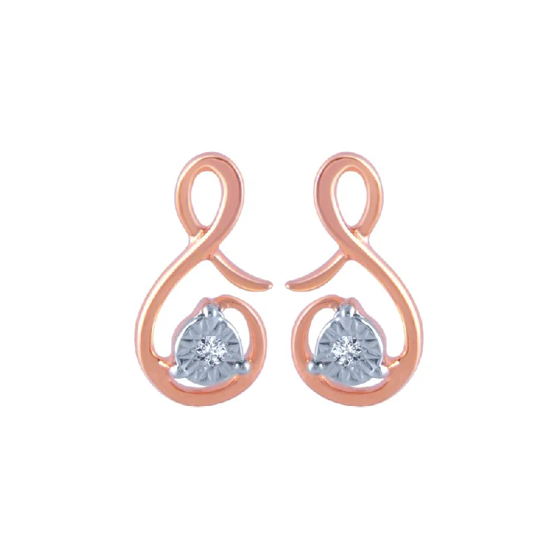 14k (585) Rose Gold And Diamond Stud Earrings For Women