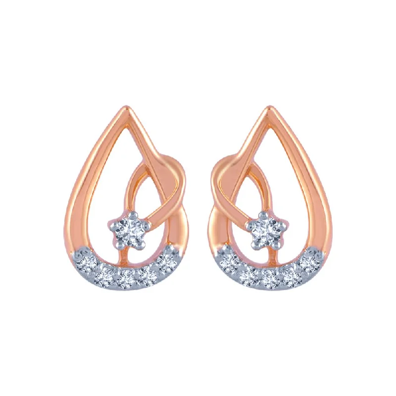 14k (585) Rose Gold And Diamond Stud Earrings For Women