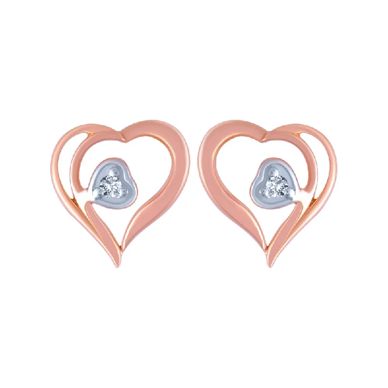 14k (585) Rose Gold And Diamond Stud Earrings For Women