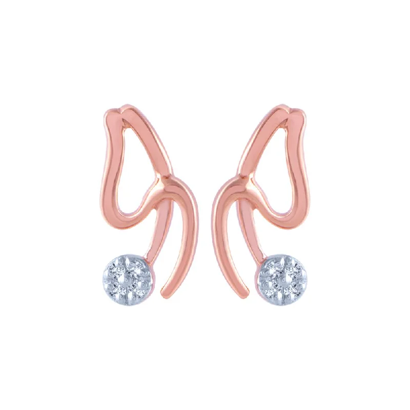 14k (585) Rose Gold And Diamond Stud Earrings For Women