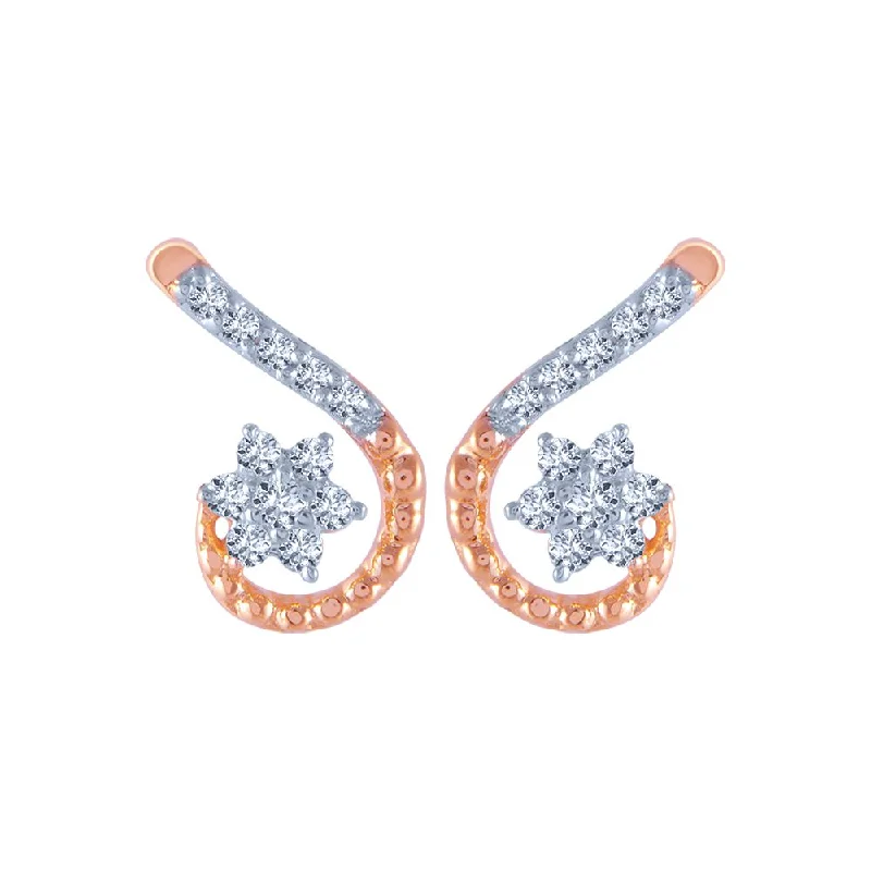 14k (585) Rose Gold And Diamond Stud Earrings For Women