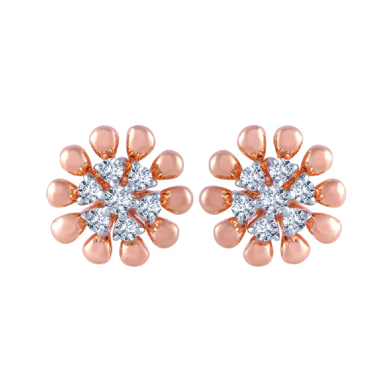 14k (585) Rose Gold And Diamond Stud Earrings For Women