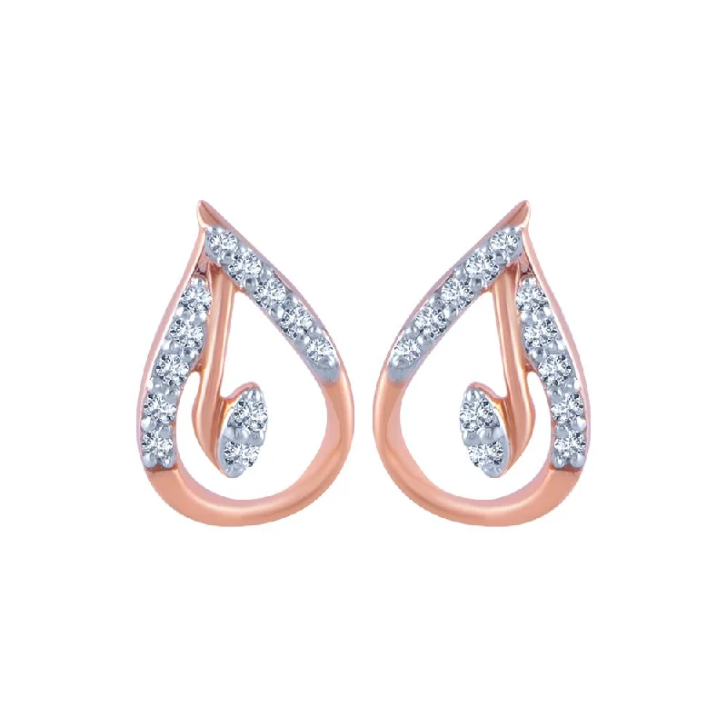 14k (585) Rose Gold And Diamond Stud Earrings For Women