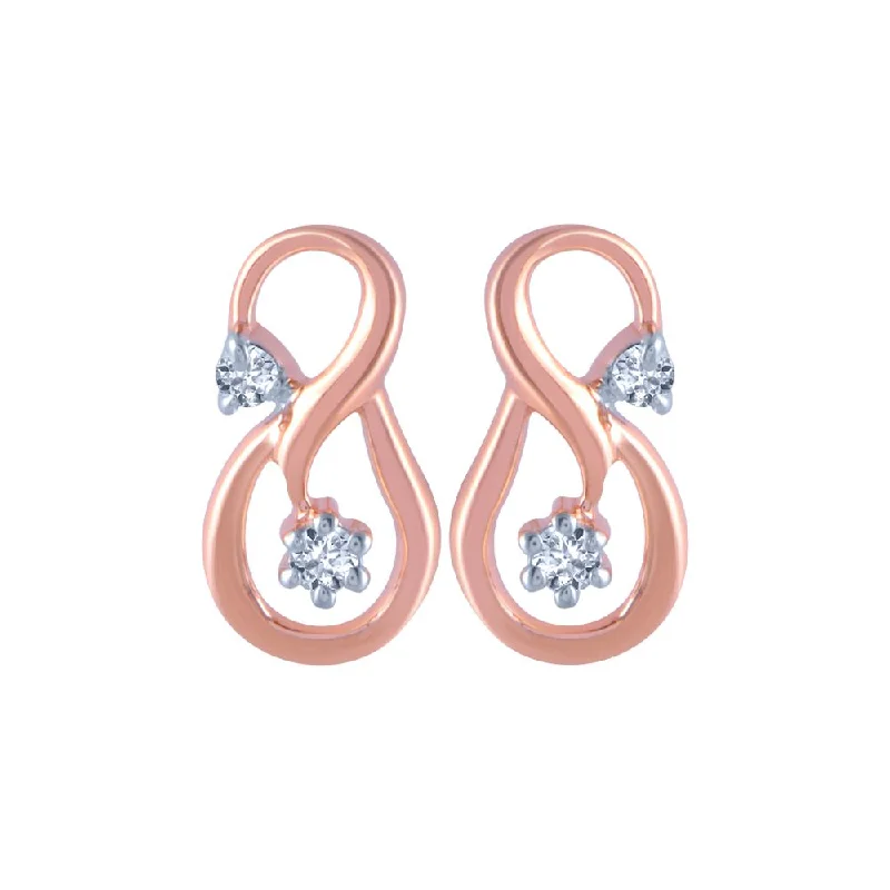 14k (585) Rose Gold And Diamond Stud Earrings For Women