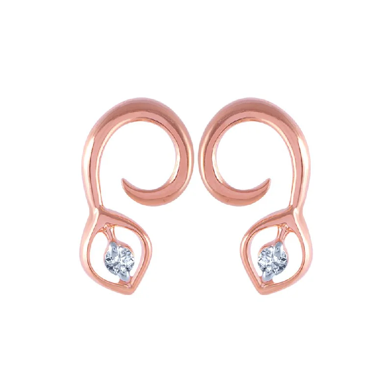 14k (585) Rose Gold And Diamond Stud Earrings For Women