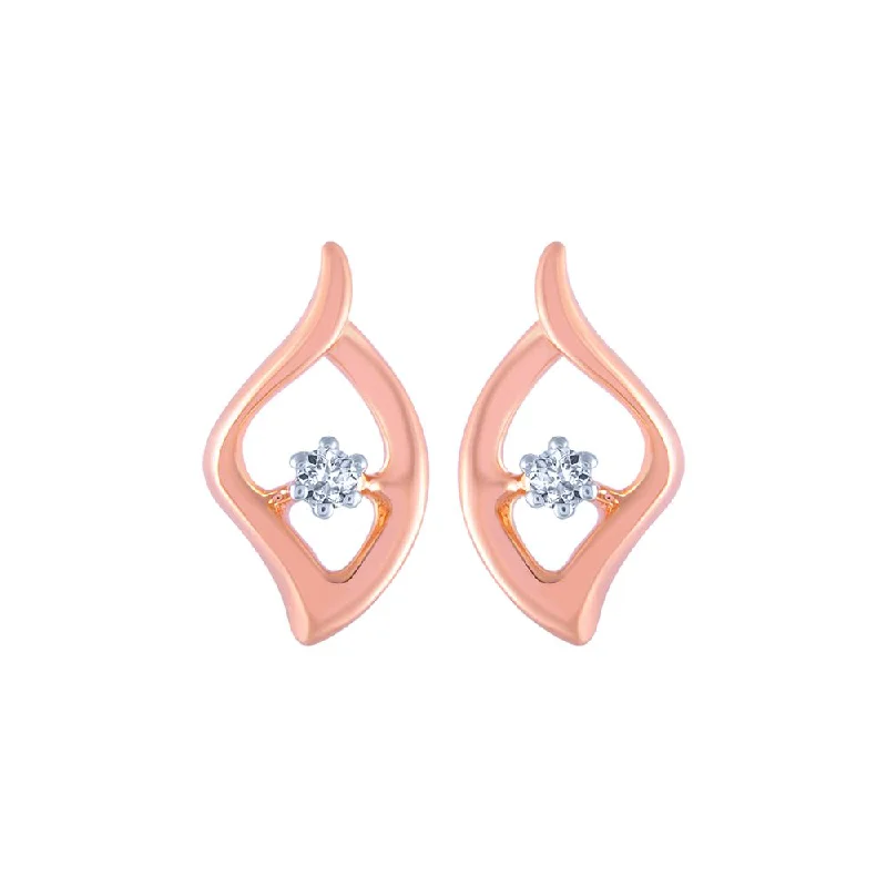 14k (585) Rose Gold And Diamond Stud Earrings For Women