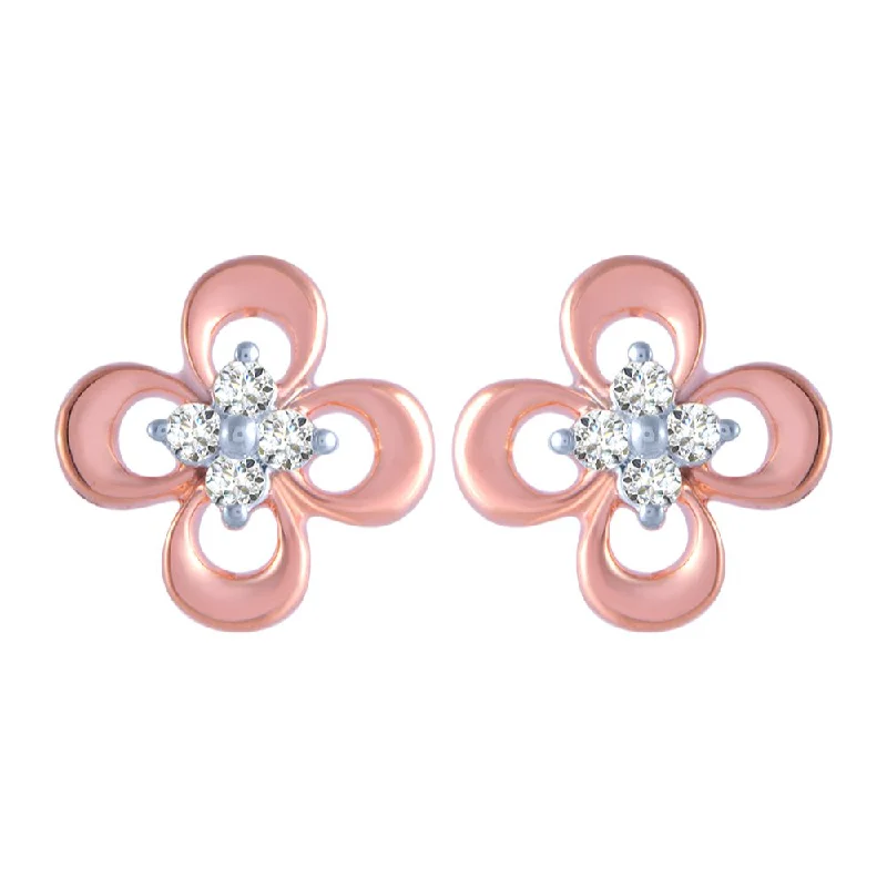 14k (585) Rose Gold And Diamond Stud Earrings For Women