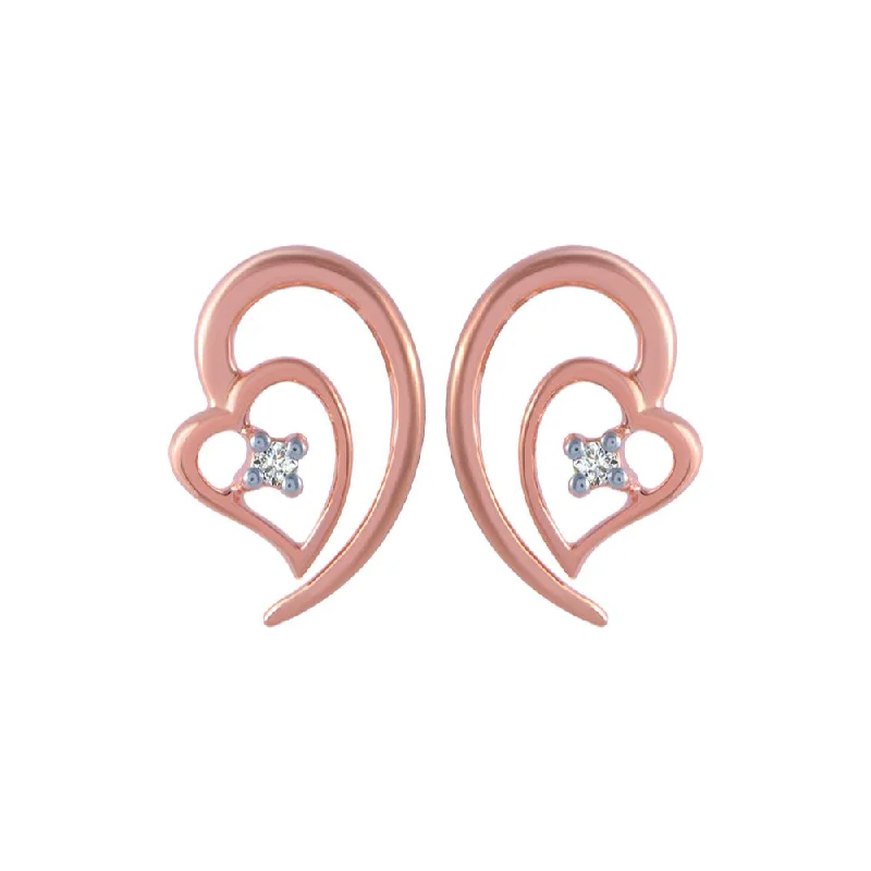 14k (585) Rose Gold And Diamond Stud Earrings For Women