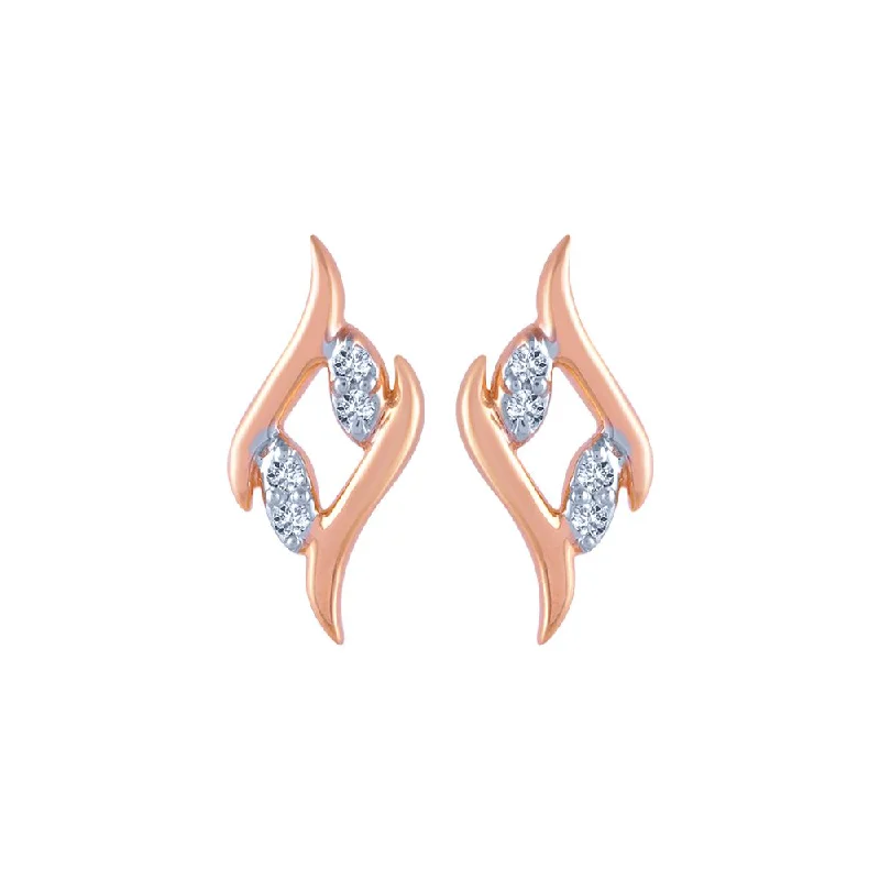 14k (585) Rose Gold And Diamond Stud Earrings For Women