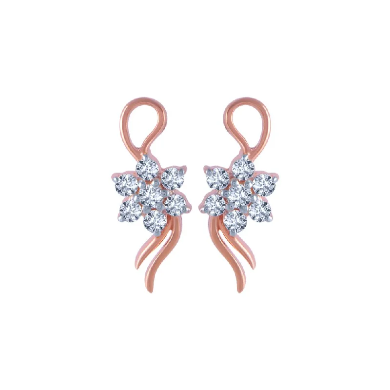 14k (585) Rose Gold And Diamond Stud Earrings For Women