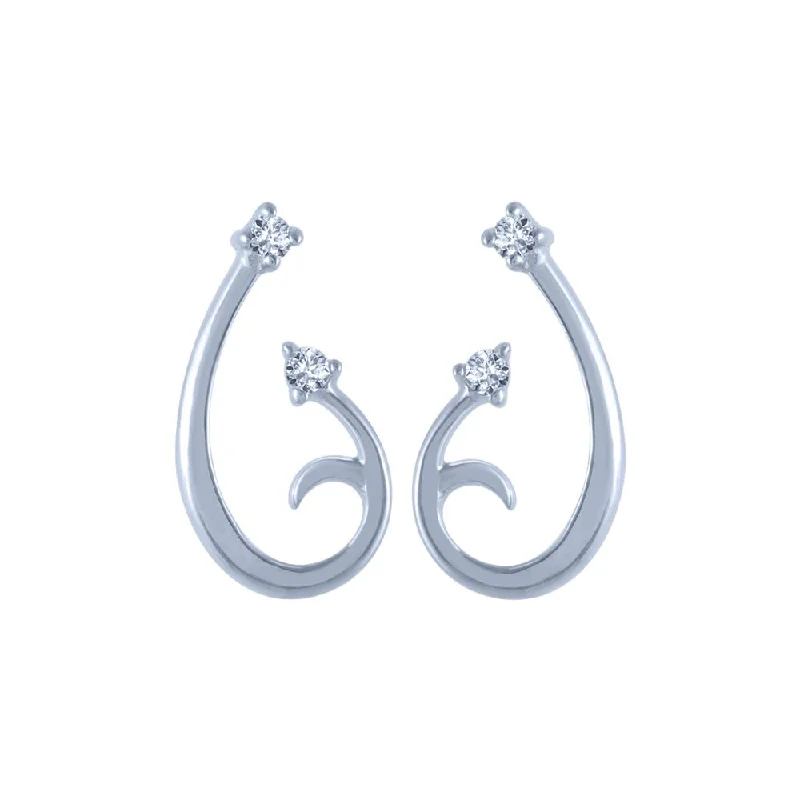 14k (585) White Gold And Diamond Stud Earrings For Women