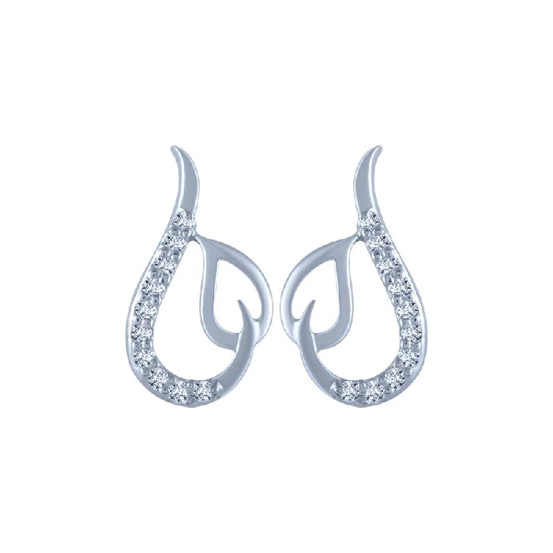 14k (585) White Gold And Diamond Stud Earrings For Women