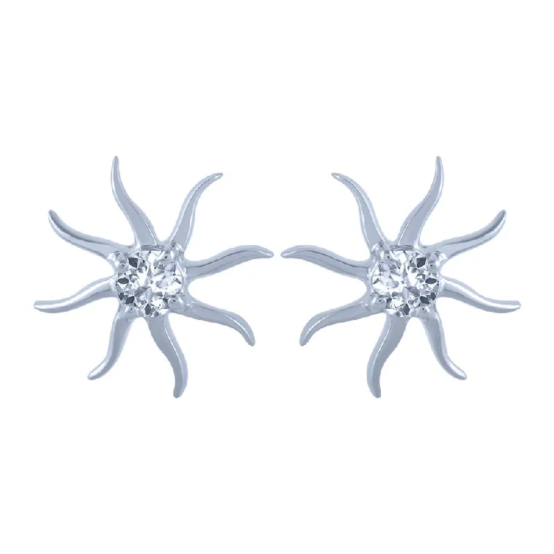 14k (585) White Gold And Diamond Stud Earrings For Women