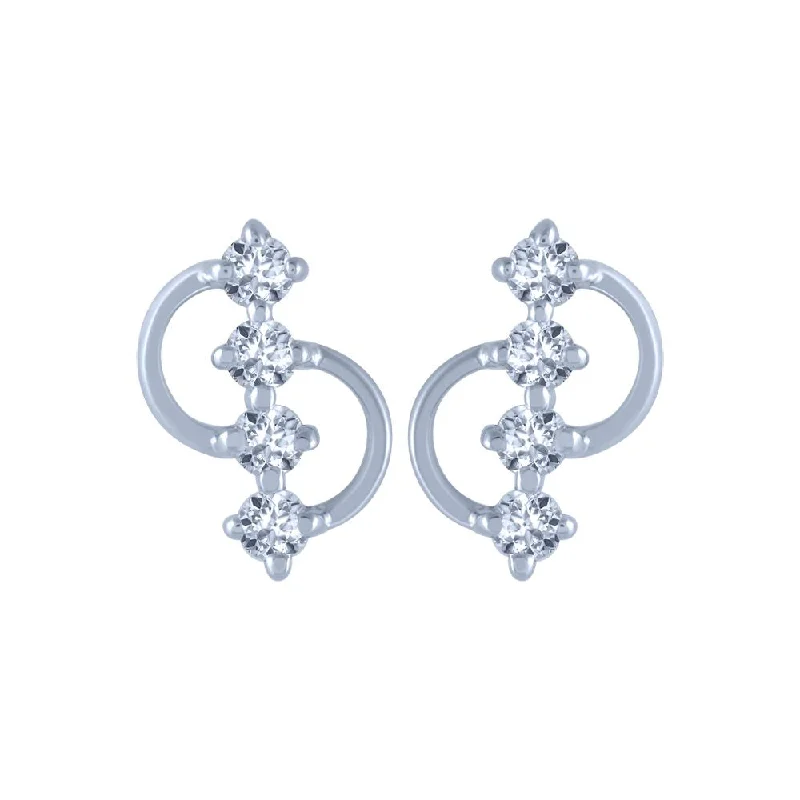 14k (585) White Gold And Diamond Stud Earrings For Women