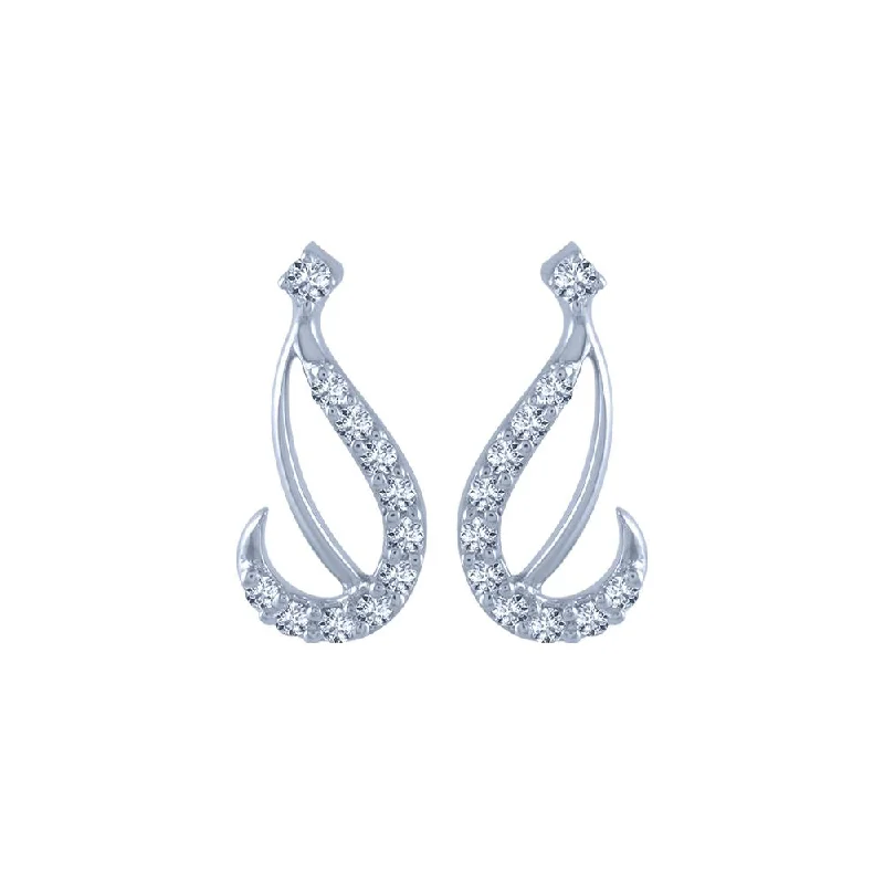 14k (585) White Gold And Diamond Stud Earrings For Women