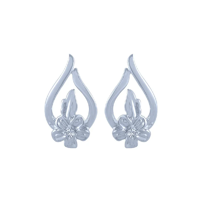 14k (585) White Gold And Diamond Stud Earrings For Women