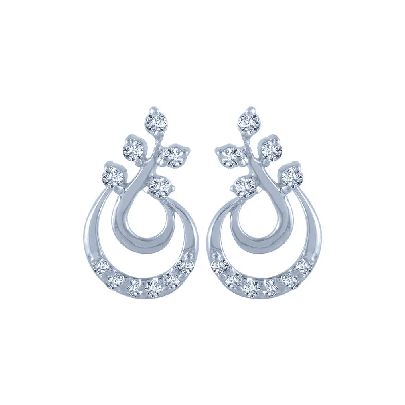 14k (585) White Gold And Diamond Stud Earrings For Women