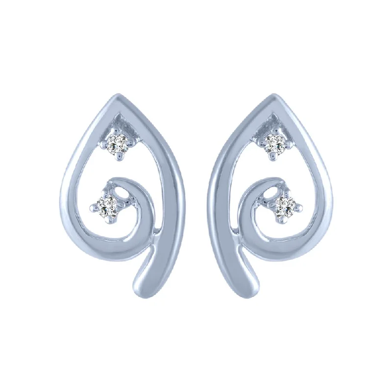 14k (585) White Gold And Diamond Stud Earrings For Women