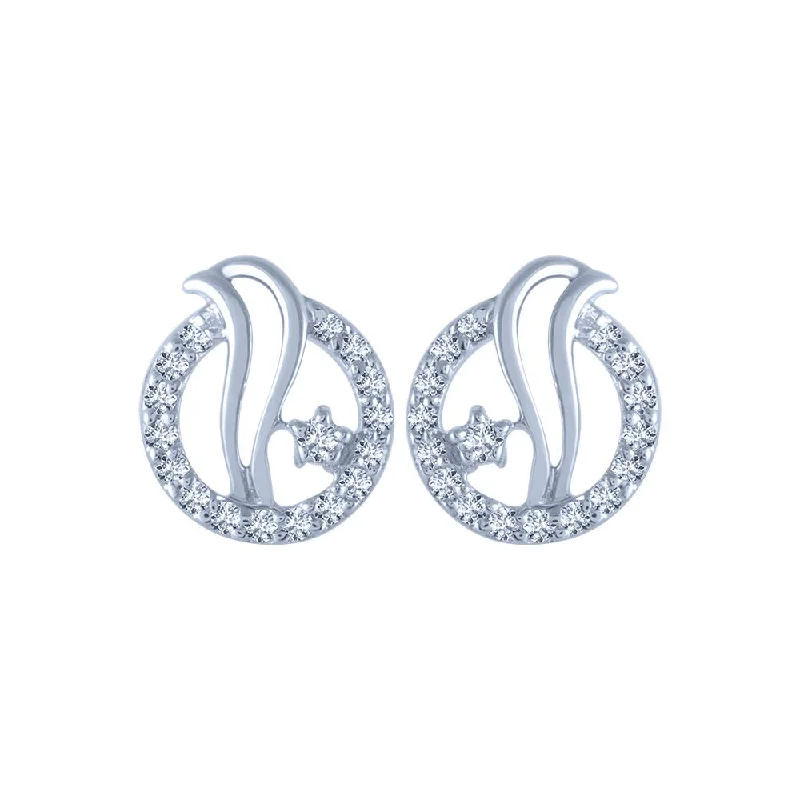 14k (585) White Gold And Diamond Stud Earrings For Women