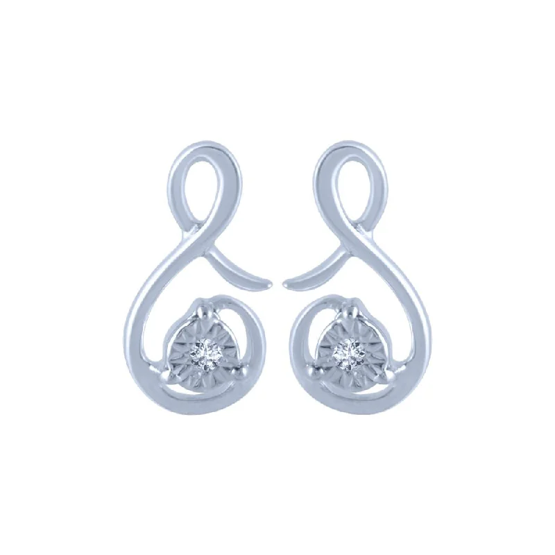 14k (585) White Gold And Diamond Stud Earrings For Women