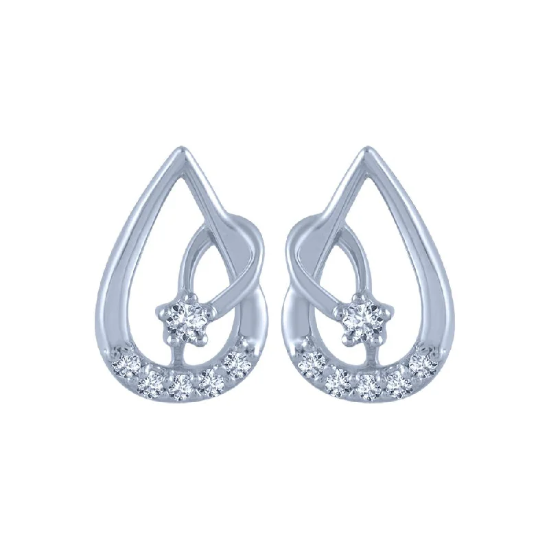 14k (585) White Gold And Diamond Stud Earrings For Women