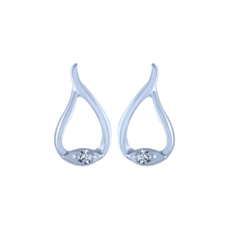 14k (585) White Gold And Diamond Stud Earrings For Women